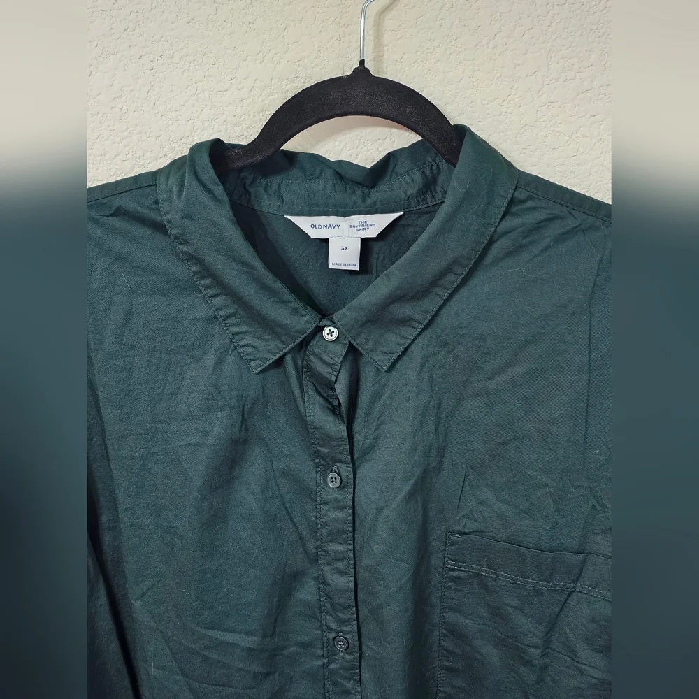 Old Navy Shirt Womens 3X Button Up Long Sleeve The Boyfriend Shirt Top Green - Picture 4 of 9